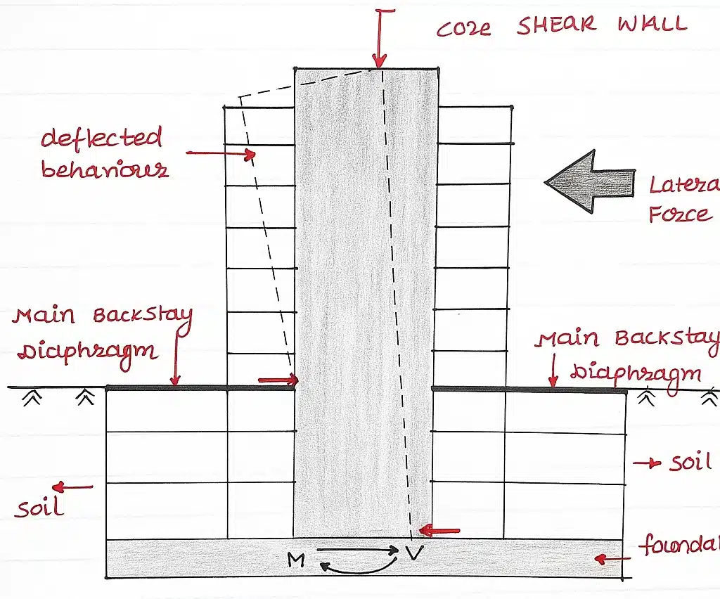 Comparison of direct and back stay lateral load paths in buildings