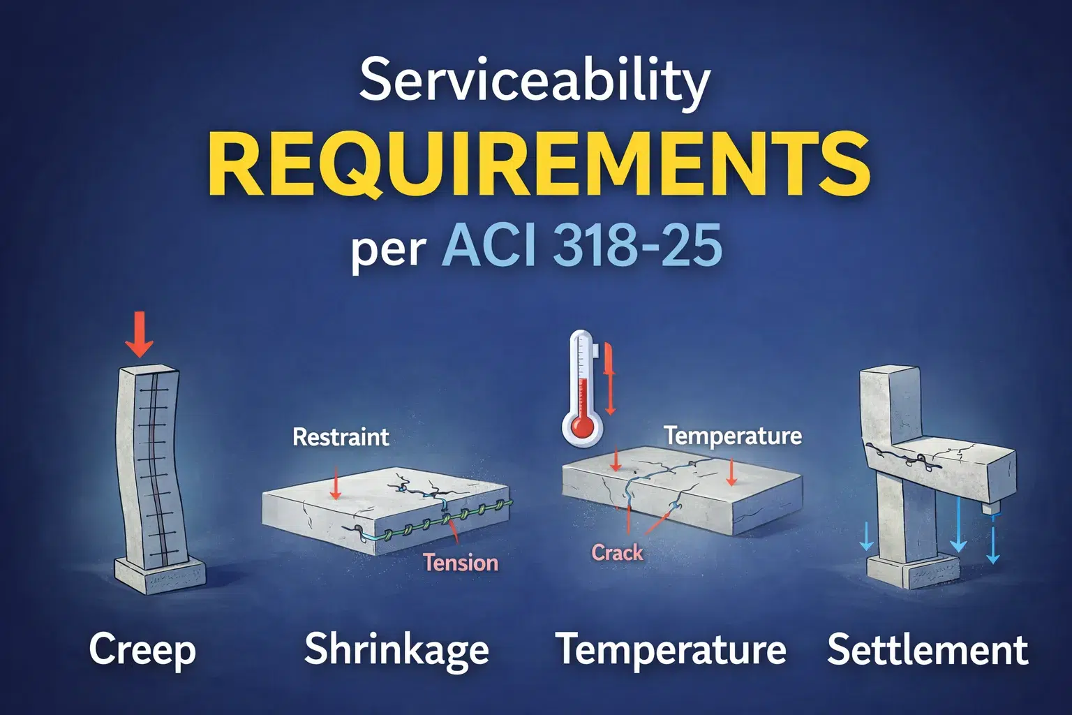 Serviceability Requirements as per ACI 318-25 (Creep, Shrinkage & Temperature)